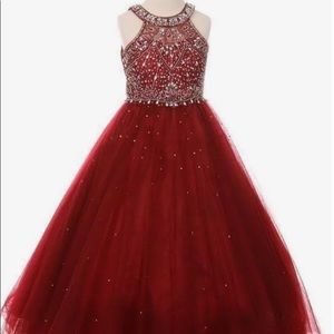 Cinderella Couture size 10; burgundy long pageant gown